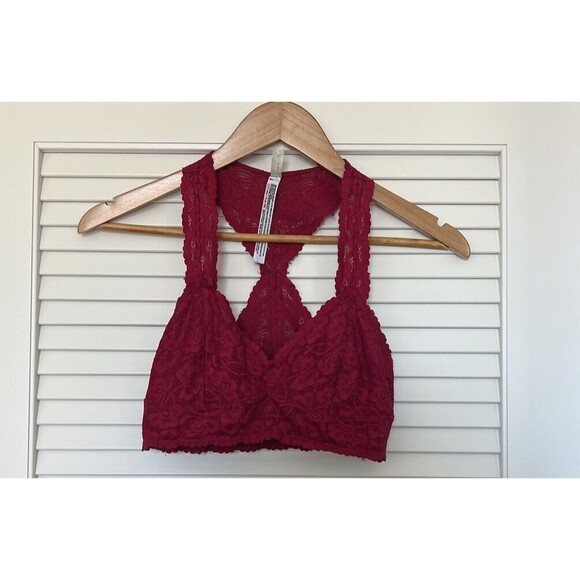 Free People Women's  Raspberry Galloon Racerback Bralette Bra Size S - Picture 2 of 6